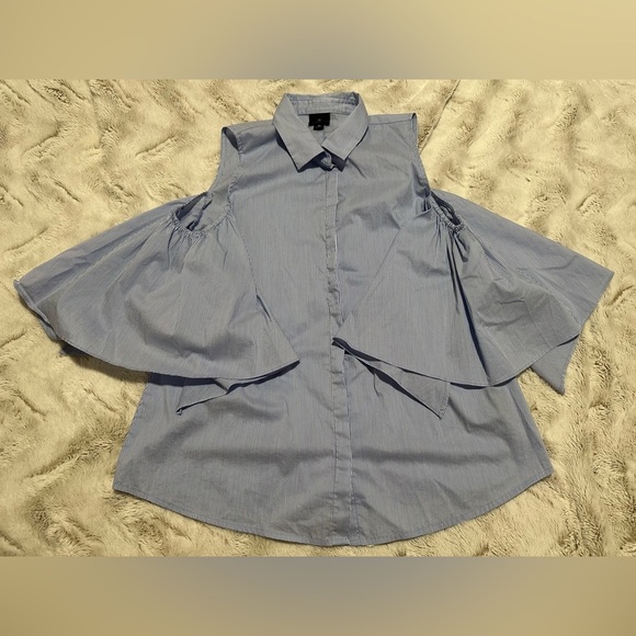 Worthington Light Blue Cold Shoulder Button Down Collar Shirt - Picture 4 of 11